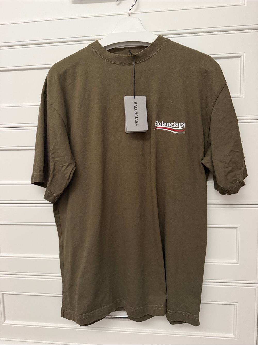 Balenciaga Olive Green Short-Sleeve Logo Tee
